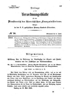 Verordnungsblatt für den Dienstbereich des K.K. Finanzministeriums für die im Reichsrate Vertretenen Königreiche und Länder : [...] : Beilage zu dem Verordnungsblatte für den Dienstbereich des K.K. Österr. Finanz-Ministeriums  18590601 Seite: 1