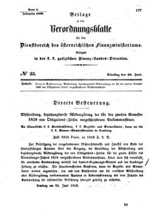 Verordnungsblatt für den Dienstbereich des K.K. Finanzministeriums für die im Reichsrate Vertretenen Königreiche und Länder : [...] : Beilage zu dem Verordnungsblatte für den Dienstbereich des K.K. Österr. Finanz-Ministeriums  18590628 Seite: 1