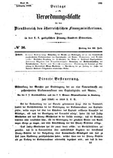 Verordnungsblatt für den Dienstbereich des K.K. Finanzministeriums für die im Reichsrate Vertretenen Königreiche und Länder : [...] : Beilage zu dem Verordnungsblatte für den Dienstbereich des K.K. Österr. Finanz-Ministeriums  18590722 Seite: 1