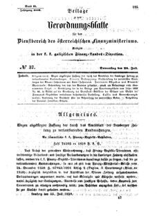 Verordnungsblatt für den Dienstbereich des K.K. Finanzministeriums für die im Reichsrate Vertretenen Königreiche und Länder : [...] : Beilage zu dem Verordnungsblatte für den Dienstbereich des K.K. Österr. Finanz-Ministeriums  18590728 Seite: 1