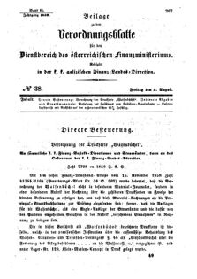 Verordnungsblatt für den Dienstbereich des K.K. Finanzministeriums für die im Reichsrate Vertretenen Königreiche und Länder : [...] : Beilage zu dem Verordnungsblatte für den Dienstbereich des K.K. Österr. Finanz-Ministeriums  18590805 Seite: 1