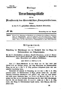 Verordnungsblatt für den Dienstbereich des K.K. Finanzministeriums für die im Reichsrate Vertretenen Königreiche und Länder : [...] : Beilage zu dem Verordnungsblatte für den Dienstbereich des K.K. Österr. Finanz-Ministeriums  18590811 Seite: 1