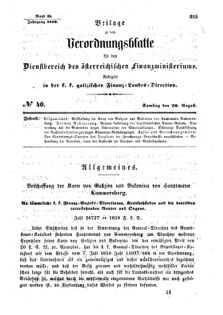 Verordnungsblatt für den Dienstbereich des K.K. Finanzministeriums für die im Reichsrate Vertretenen Königreiche und Länder : [...] : Beilage zu dem Verordnungsblatte für den Dienstbereich des K.K. Österr. Finanz-Ministeriums  18590820 Seite: 1