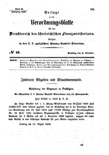 Verordnungsblatt für den Dienstbereich des K.K. Finanzministeriums für die im Reichsrate Vertretenen Königreiche und Länder : [...] : Beilage zu dem Verordnungsblatte für den Dienstbereich des K.K. Österr. Finanz-Ministeriums  18591008 Seite: 1