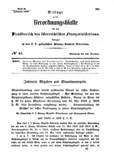 Verordnungsblatt für den Dienstbereich des K.K. Finanzministeriums für die im Reichsrate Vertretenen Königreiche und Länder : [...] : Beilage zu dem Verordnungsblatte für den Dienstbereich des K.K. Österr. Finanz-Ministeriums  18591012 Seite: 1