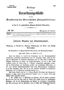 Verordnungsblatt für den Dienstbereich des K.K. Finanzministeriums für die im Reichsrate Vertretenen Königreiche und Länder : [...] : Beilage zu dem Verordnungsblatte für den Dienstbereich des K.K. Österr. Finanz-Ministeriums  18591017 Seite: 1