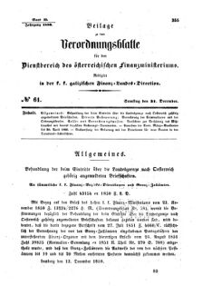 Verordnungsblatt für den Dienstbereich des K.K. Finanzministeriums für die im Reichsrate Vertretenen Königreiche und Länder : [...] : Beilage zu dem Verordnungsblatte für den Dienstbereich des K.K. Österr. Finanz-Ministeriums  18591231 Seite: 1