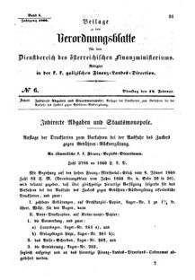 Verordnungsblatt für den Dienstbereich des K.K. Finanzministeriums für die im Reichsrate Vertretenen Königreiche und Länder : [...] : Beilage zu dem Verordnungsblatte für den Dienstbereich des K.K. Österr. Finanz-Ministeriums  18600214 Seite: 1