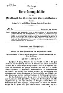 Verordnungsblatt für den Dienstbereich des K.K. Finanzministeriums für die im Reichsrate Vertretenen Königreiche und Länder : [...] : Beilage zu dem Verordnungsblatte für den Dienstbereich des K.K. Österr. Finanz-Ministeriums  18600224 Seite: 1