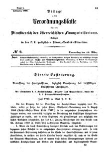 Verordnungsblatt für den Dienstbereich des K.K. Finanzministeriums für die im Reichsrate Vertretenen Königreiche und Länder : [...] : Beilage zu dem Verordnungsblatte für den Dienstbereich des K.K. Österr. Finanz-Ministeriums  18600315 Seite: 1