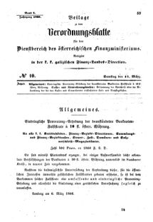 Verordnungsblatt für den Dienstbereich des K.K. Finanzministeriums für die im Reichsrate Vertretenen Königreiche und Länder : [...] : Beilage zu dem Verordnungsblatte für den Dienstbereich des K.K. Österr. Finanz-Ministeriums  18600317 Seite: 1