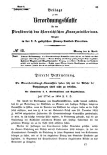 Verordnungsblatt für den Dienstbereich des K.K. Finanzministeriums für die im Reichsrate Vertretenen Königreiche und Länder : [...] : Beilage zu dem Verordnungsblatte für den Dienstbereich des K.K. Österr. Finanz-Ministeriums  18600402 Seite: 1