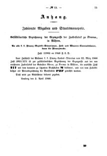 Verordnungsblatt für den Dienstbereich des K.K. Finanzministeriums für die im Reichsrate Vertretenen Königreiche und Länder : [...] : Beilage zu dem Verordnungsblatte für den Dienstbereich des K.K. Österr. Finanz-Ministeriums  18600413 Seite: 5