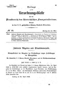 Verordnungsblatt für den Dienstbereich des K.K. Finanzministeriums für die im Reichsrate Vertretenen Königreiche und Länder : [...] : Beilage zu dem Verordnungsblatte für den Dienstbereich des K.K. Österr. Finanz-Ministeriums 