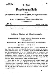 Verordnungsblatt für den Dienstbereich des K.K. Finanzministeriums für die im Reichsrate Vertretenen Königreiche und Länder : [...] : Beilage zu dem Verordnungsblatte für den Dienstbereich des K.K. Österr. Finanz-Ministeriums  18600609 Seite: 1