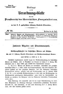 Verordnungsblatt für den Dienstbereich des K.K. Finanzministeriums für die im Reichsrate Vertretenen Königreiche und Länder : [...] : Beilage zu dem Verordnungsblatte für den Dienstbereich des K.K. Österr. Finanz-Ministeriums  18600706 Seite: 1