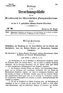 Verordnungsblatt für den Dienstbereich des K.K. Finanzministeriums für die im Reichsrate Vertretenen Königreiche und Länder : [...] : Beilage zu dem Verordnungsblatte für den Dienstbereich des K.K. Österr. Finanz-Ministeriums  18600824 Seite: 1