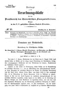 Verordnungsblatt für den Dienstbereich des K.K. Finanzministeriums für die im Reichsrate Vertretenen Königreiche und Länder : [...] : Beilage zu dem Verordnungsblatte für den Dienstbereich des K.K. Österr. Finanz-Ministeriums  18600901 Seite: 1