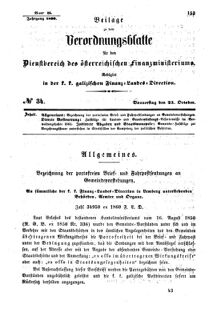 Verordnungsblatt für den Dienstbereich des K.K. Finanzministeriums für die im Reichsrate Vertretenen Königreiche und Länder : [...] : Beilage zu dem Verordnungsblatte für den Dienstbereich des K.K. Österr. Finanz-Ministeriums  18601025 Seite: 1