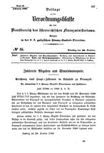 Verordnungsblatt für den Dienstbereich des K.K. Finanzministeriums für die im Reichsrate Vertretenen Königreiche und Länder : [...] : Beilage zu dem Verordnungsblatte für den Dienstbereich des K.K. Österr. Finanz-Ministeriums  18601030 Seite: 1