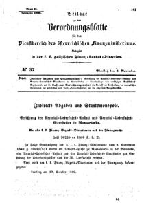 Verordnungsblatt für den Dienstbereich des K.K. Finanzministeriums für die im Reichsrate Vertretenen Königreiche und Länder : [...] : Beilage zu dem Verordnungsblatte für den Dienstbereich des K.K. Österr. Finanz-Ministeriums  18601106 Seite: 1