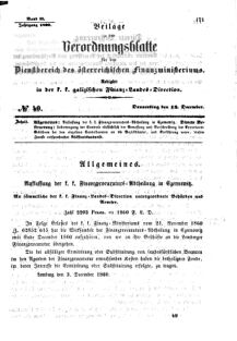 Verordnungsblatt für den Dienstbereich des K.K. Finanzministeriums für die im Reichsrate Vertretenen Königreiche und Länder : [...] : Beilage zu dem Verordnungsblatte für den Dienstbereich des K.K. Österr. Finanz-Ministeriums  18601213 Seite: 1