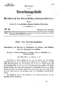 Verordnungsblatt für den Dienstbereich des K.K. Finanzministeriums für die im Reichsrate Vertretenen Königreiche und Länder : [...] : Beilage zu dem Verordnungsblatte für den Dienstbereich des K.K. Österr. Finanz-Ministeriums  18601214 Seite: 1