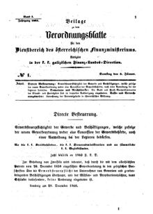 Verordnungsblatt für den Dienstbereich des K.K. Finanzministeriums für die im Reichsrate Vertretenen Königreiche und Länder : [...] : Beilage zu dem Verordnungsblatte für den Dienstbereich des K.K. Österr. Finanz-Ministeriums  18610105 Seite: 1