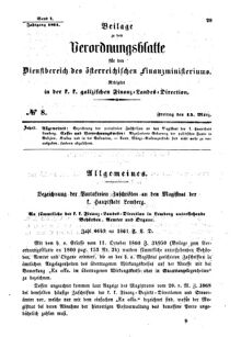 Verordnungsblatt für den Dienstbereich des K.K. Finanzministeriums für die im Reichsrate Vertretenen Königreiche und Länder : [...] : Beilage zu dem Verordnungsblatte für den Dienstbereich des K.K. Österr. Finanz-Ministeriums  18610315 Seite: 1