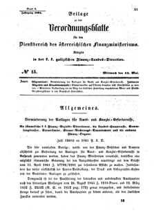 Verordnungsblatt für den Dienstbereich des K.K. Finanzministeriums für die im Reichsrate Vertretenen Königreiche und Länder : [...] : Beilage zu dem Verordnungsblatte für den Dienstbereich des K.K. Österr. Finanz-Ministeriums  18610515 Seite: 1