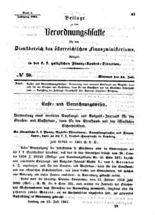 Verordnungsblatt für den Dienstbereich des K.K. Finanzministeriums für die im Reichsrate Vertretenen Königreiche und Länder : [...] : Beilage zu dem Verordnungsblatte für den Dienstbereich des K.K. Österr. Finanz-Ministeriums  18610731 Seite: 1