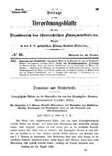 Verordnungsblatt für den Dienstbereich des K.K. Finanzministeriums für die im Reichsrate Vertretenen Königreiche und Länder : [...] : Beilage zu dem Verordnungsblatte für den Dienstbereich des K.K. Österr. Finanz-Ministeriums  18611016 Seite: 1