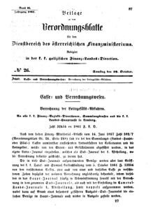 Verordnungsblatt für den Dienstbereich des K.K. Finanzministeriums für die im Reichsrate Vertretenen Königreiche und Länder : [...] : Beilage zu dem Verordnungsblatte für den Dienstbereich des K.K. Österr. Finanz-Ministeriums  18611019 Seite: 1