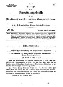 Verordnungsblatt für den Dienstbereich des K.K. Finanzministeriums für die im Reichsrate Vertretenen Königreiche und Länder : [...] : Beilage zu dem Verordnungsblatte für den Dienstbereich des K.K. Österr. Finanz-Ministeriums  18611223 Seite: 1