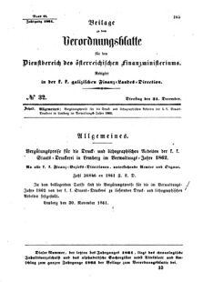 Verordnungsblatt für den Dienstbereich des K.K. Finanzministeriums für die im Reichsrate Vertretenen Königreiche und Länder : [...] : Beilage zu dem Verordnungsblatte für den Dienstbereich des K.K. Österr. Finanz-Ministeriums  18611231 Seite: 1