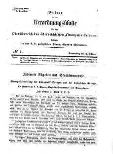 Verordnungsblatt für den Dienstbereich des K.K. Finanzministeriums für die im Reichsrate Vertretenen Königreiche und Länder : [...] : Beilage zu dem Verordnungsblatte für den Dienstbereich des K.K. Österr. Finanz-Ministeriums  18620109 Seite: 1