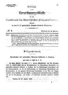 Verordnungsblatt für den Dienstbereich des K.K. Finanzministeriums für die im Reichsrate Vertretenen Königreiche und Länder : [...] : Beilage zu dem Verordnungsblatte für den Dienstbereich des K.K. Österr. Finanz-Ministeriums  18620206 Seite: 1