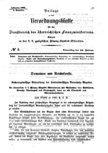 Verordnungsblatt für den Dienstbereich des K.K. Finanzministeriums für die im Reichsrate Vertretenen Königreiche und Länder : [...] : Beilage zu dem Verordnungsblatte für den Dienstbereich des K.K. Österr. Finanz-Ministeriums  18620213 Seite: 1