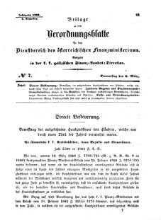 Verordnungsblatt für den Dienstbereich des K.K. Finanzministeriums für die im Reichsrate Vertretenen Königreiche und Länder : [...] : Beilage zu dem Verordnungsblatte für den Dienstbereich des K.K. Österr. Finanz-Ministeriums  18620306 Seite: 1