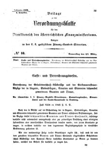 Verordnungsblatt für den Dienstbereich des K.K. Finanzministeriums für die im Reichsrate Vertretenen Königreiche und Länder : [...] : Beilage zu dem Verordnungsblatte für den Dienstbereich des K.K. Österr. Finanz-Ministeriums  18620327 Seite: 1