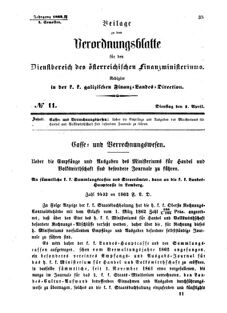 Verordnungsblatt für den Dienstbereich des K.K. Finanzministeriums für die im Reichsrate Vertretenen Königreiche und Länder : [...] : Beilage zu dem Verordnungsblatte für den Dienstbereich des K.K. Österr. Finanz-Ministeriums  18620401 Seite: 1