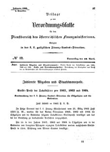 Verordnungsblatt für den Dienstbereich des K.K. Finanzministeriums für die im Reichsrate Vertretenen Königreiche und Länder : [...] : Beilage zu dem Verordnungsblatte für den Dienstbereich des K.K. Österr. Finanz-Ministeriums  18620410 Seite: 1