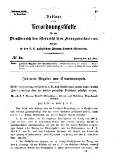 Verordnungsblatt für den Dienstbereich des K.K. Finanzministeriums für die im Reichsrate Vertretenen Königreiche und Länder : [...] : Beilage zu dem Verordnungsblatte für den Dienstbereich des K.K. Österr. Finanz-Ministeriums  18620523 Seite: 1