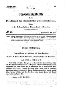 Verordnungsblatt für den Dienstbereich des K.K. Finanzministeriums für die im Reichsrate Vertretenen Königreiche und Länder : [...] : Beilage zu dem Verordnungsblatte für den Dienstbereich des K.K. Österr. Finanz-Ministeriums  18620730 Seite: 1