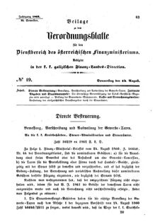 Verordnungsblatt für den Dienstbereich des K.K. Finanzministeriums für die im Reichsrate Vertretenen Königreiche und Länder : [...] : Beilage zu dem Verordnungsblatte für den Dienstbereich des K.K. Österr. Finanz-Ministeriums  18620814 Seite: 1