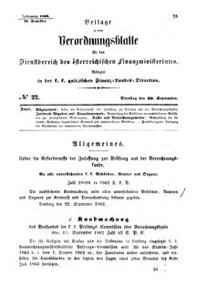 Verordnungsblatt für den Dienstbereich des K.K. Finanzministeriums für die im Reichsrate Vertretenen Königreiche und Länder : [...] : Beilage zu dem Verordnungsblatte für den Dienstbereich des K.K. Österr. Finanz-Ministeriums  18620930 Seite: 1