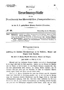 Verordnungsblatt für den Dienstbereich des K.K. Finanzministeriums für die im Reichsrate Vertretenen Königreiche und Länder : [...] : Beilage zu dem Verordnungsblatte für den Dienstbereich des K.K. Österr. Finanz-Ministeriums  18621106 Seite: 1