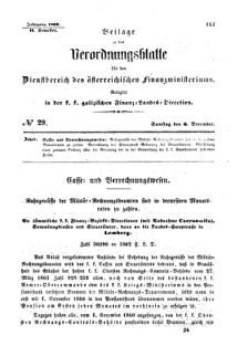 Verordnungsblatt für den Dienstbereich des K.K. Finanzministeriums für die im Reichsrate Vertretenen Königreiche und Länder : [...] : Beilage zu dem Verordnungsblatte für den Dienstbereich des K.K. Österr. Finanz-Ministeriums  18621206 Seite: 1