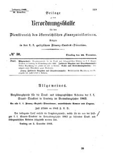 Verordnungsblatt für den Dienstbereich des K.K. Finanzministeriums für die im Reichsrate Vertretenen Königreiche und Länder : [...] : Beilage zu dem Verordnungsblatte für den Dienstbereich des K.K. Österr. Finanz-Ministeriums  18621216 Seite: 1