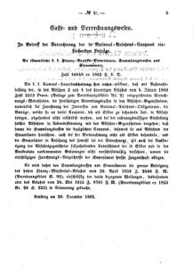 Verordnungsblatt für den Dienstbereich des K.K. Finanzministeriums für die im Reichsrate Vertretenen Königreiche und Länder : [...] : Beilage zu dem Verordnungsblatte für den Dienstbereich des K.K. Österr. Finanz-Ministeriums  18630116 Seite: 3